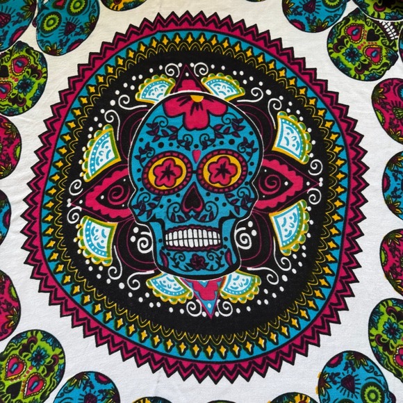 Sugar Skull Scarf Day of the Dead Bandana Head Wrap‎ Colorful Fringe Halloween - Picture 3 of 5